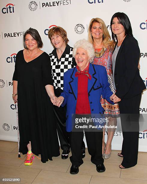 Actors Mindy Cohn, Geri Jewell, Charlotte Rae, Lisa Whelchel and Nancy McKeon attend the 2014 PaleyFest Fall TV preview of "The Facts Of Life" 35th...