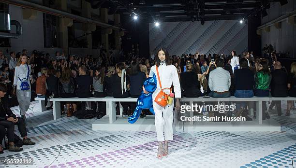 Models walk the runway at the Anya Hindmarch show during London Fashion Week Spring Summer 2015 on September 16, 2014 in London, England.