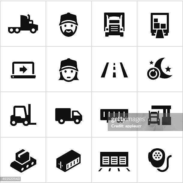 black trucking icons - trucking stock illustrations