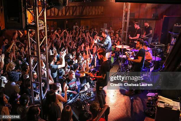 Guitarist Fraser Taylor, vocalist Gustav Wood, guitarist John Taylor, bassist Simon Mitchell and drummer Ben Jolliffe of Young Guns perform at...