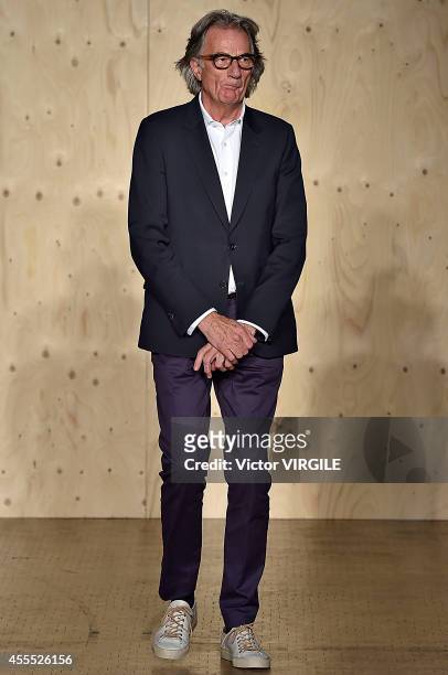 Designer Paul Smith walks the runway at the Paul Smith Ready to Wear show during London Fashion Week Spring Summer 2015 on September 14, 2014 in...