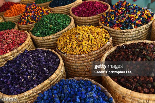 General view of Herbs and Spices on a market stall on September 12, 2014 in Marrakech, Morocco.