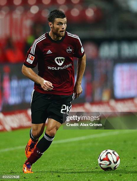 Ondrej Celustka of Nuernberg controles the ball during the Second Bundesliga match between 1. FC Nuernberg and Fortuna Duesseldorf at Grundig-Stadion...