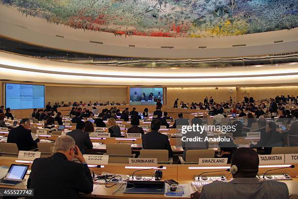 General view of the UN Human Rights Council session after the United Nations Commission of Inquiry on Syria delivered the latest report on the...