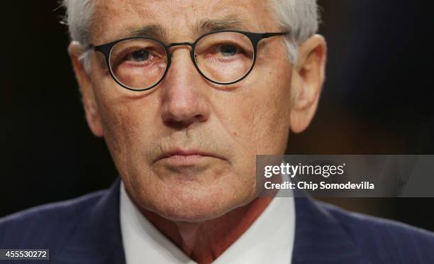 Defense Secretary Chuck Hagel testifies before the Senate Armed Services Committee in the Hart Senate Office Building on Capitol Hill September 16,...