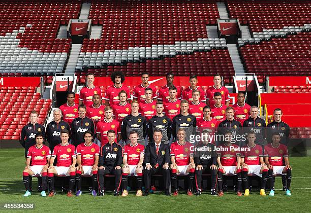 The Manchester United squad pose at the annual club photocall at Old Trafford on September 16, 2014 in Manchester, England.