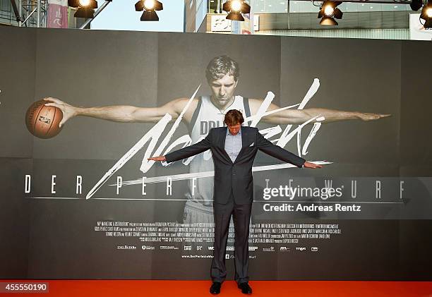 Dirk Nowitzki attends the premiere of the film 'Nowitzki. Der Perfekte Wurf' at Cinedom on September 16, 2014 in Cologne, Germany.