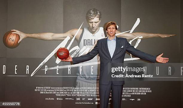 Dirk Nowitzki attends the premiere of the film 'Nowitzki. Der Perfekte Wurf' at Cinedom on September 16, 2014 in Cologne, Germany.