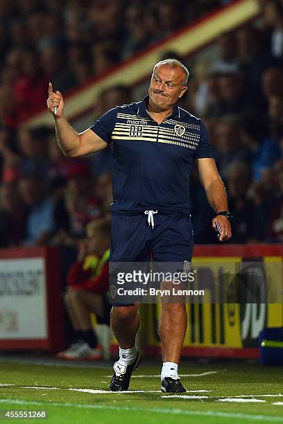 Leeds United care-taker Manger Neil Redfearn instructs his team during the Sky Bet Championship match between AFC Bournemouth and Leeds United at...