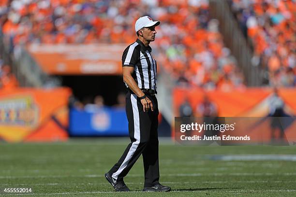 Referee Gene Steratore in action during a game between the Kansas City Chiefs and Denver Broncos at Sports Authority Field at Mile High on September...