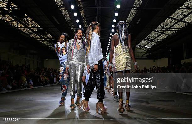Models walk the runway at the Ashish show during London Fashion Week Spring Summer 2015 on September 16, 2014 in London, England.