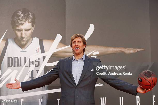 Player Dirk Nowitzki attends the premiere of the film 'Nowitzki. Der Perfekte Wurf' at Cinedom on September 16, 2014 in Cologne, Germany.