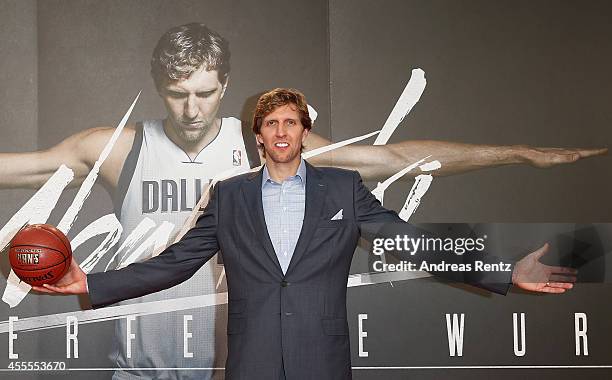 Player Dirk Nowitzki attends the premiere of the film 'Nowitzki. Der Perfekte Wurf' at Cinedom on September 16, 2014 in Cologne, Germany.