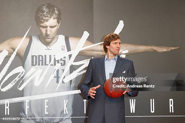 Player Dirk Nowitzki attends the premiere of the film 'Nowitzki. Der Perfekte Wurf' at Cinedom on September 16, 2014 in Cologne, Germany.