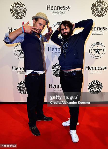 Die Kleberbande attend the Hennessy Very Special Limited Edition by Shepard Fairey launch party at Kraftwerk Mitte on September 16, 2014 in Berlin,...