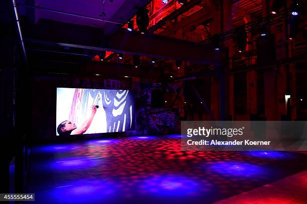 Dance floor is seen prior to the beginning of the Hennessy Very Special Limited Edition by Shepard Fairey launch party at Kraftwerk Mitte on...