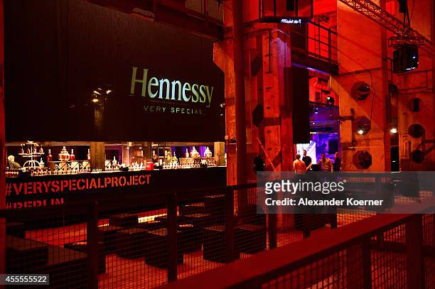 The bar is seen at the Hennessy Very Special Limited Edition by Shepard Fairey launch party at Kraftwerk Mitte on September 16, 2014 in Berlin,...