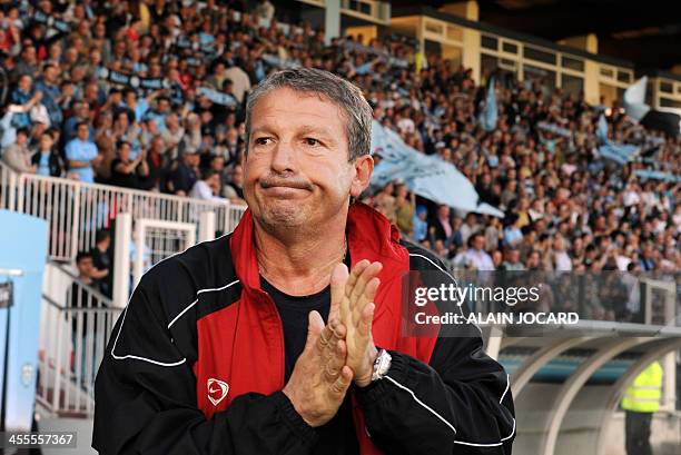 Montpellier's coach Rolland Courbis is pictured during the French L2 football match L2 football match Tours vs Montpellier on May 22 at La Vallee du...