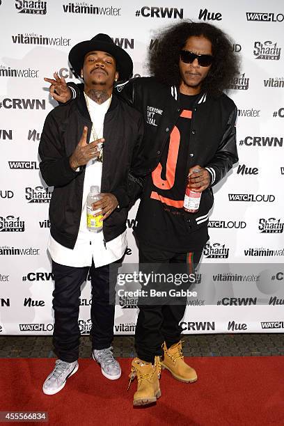 Rapper Ab-Soul and a guest attend Elliott Wilson hosts CRWN with Ab-Soul for WatchLOUD.com, presented by vitaminwater at the SVA Theater on September...
