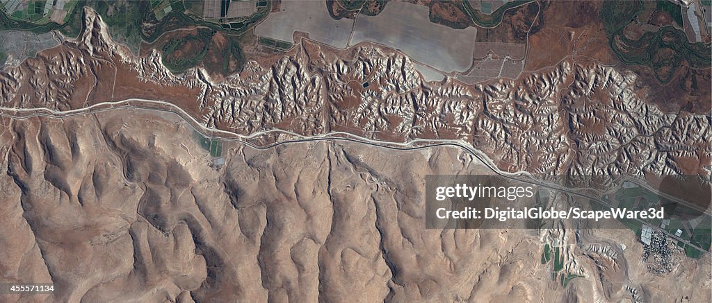 DigitalGlobe Imagery of Route 90 running through Jordan Valley in Israel.