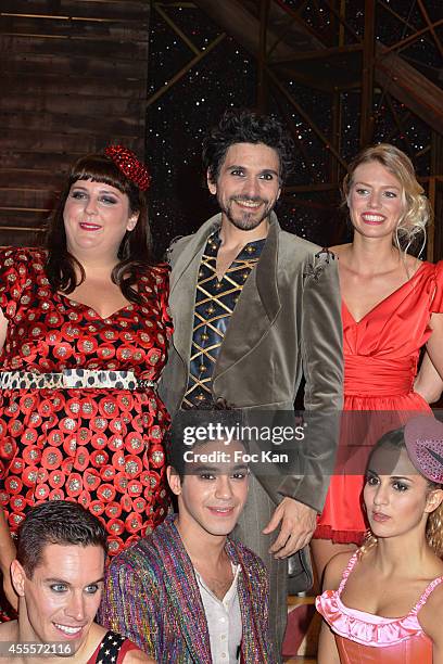 Comedians Lola Ces, Vincent Heden, Aurore Delplace and Alexandre Faitrouni perform during the 'Love Circus' Press Preview At the Folies Bergeres on...