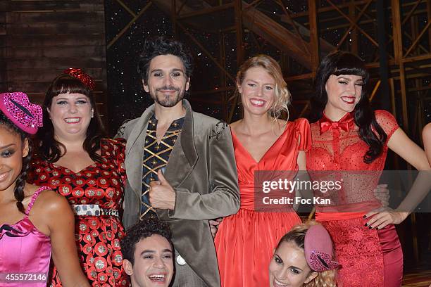 Comedians Lola Ces, Vincent Heden, Aurore Delplace, Fanny Fourquez and Alexandre Faitrouni perform during the 'Love Circus' Press Preview At the...