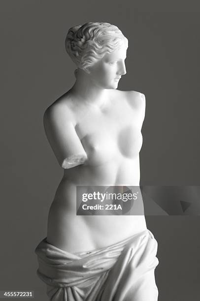 venus de milo auf grau - statue stock-fotos und bilder