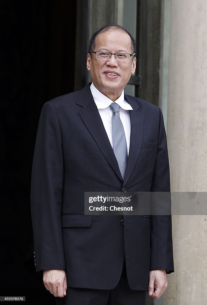 French President Francois Hollande Receives Benigno Aquino At Elysee Palace in Paris