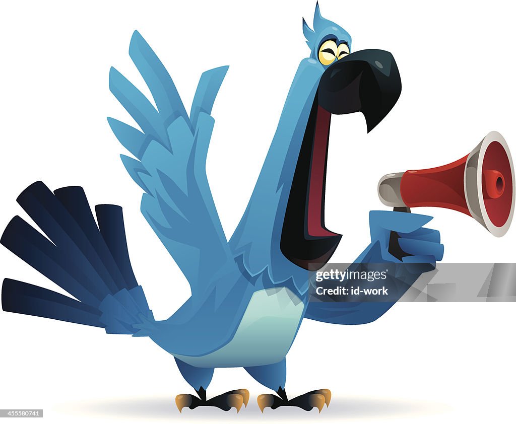 Parrot holding megaphone