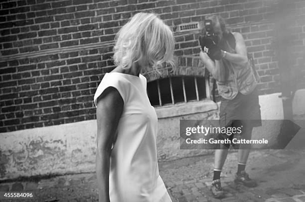 Guest arrives at the GILES show during London Fashion Week Spring Summer 2015 on September 15, 2014 in London, England.