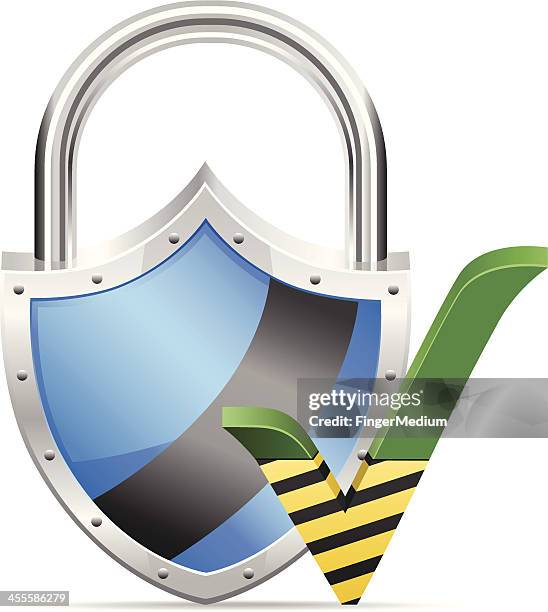 shield with check mark - 3d lock stock illustrations