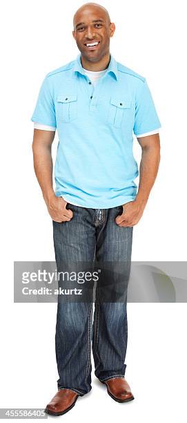 attractive adult male standing confident full length - zwarte spijkerbroek stockfoto's en -beelden
