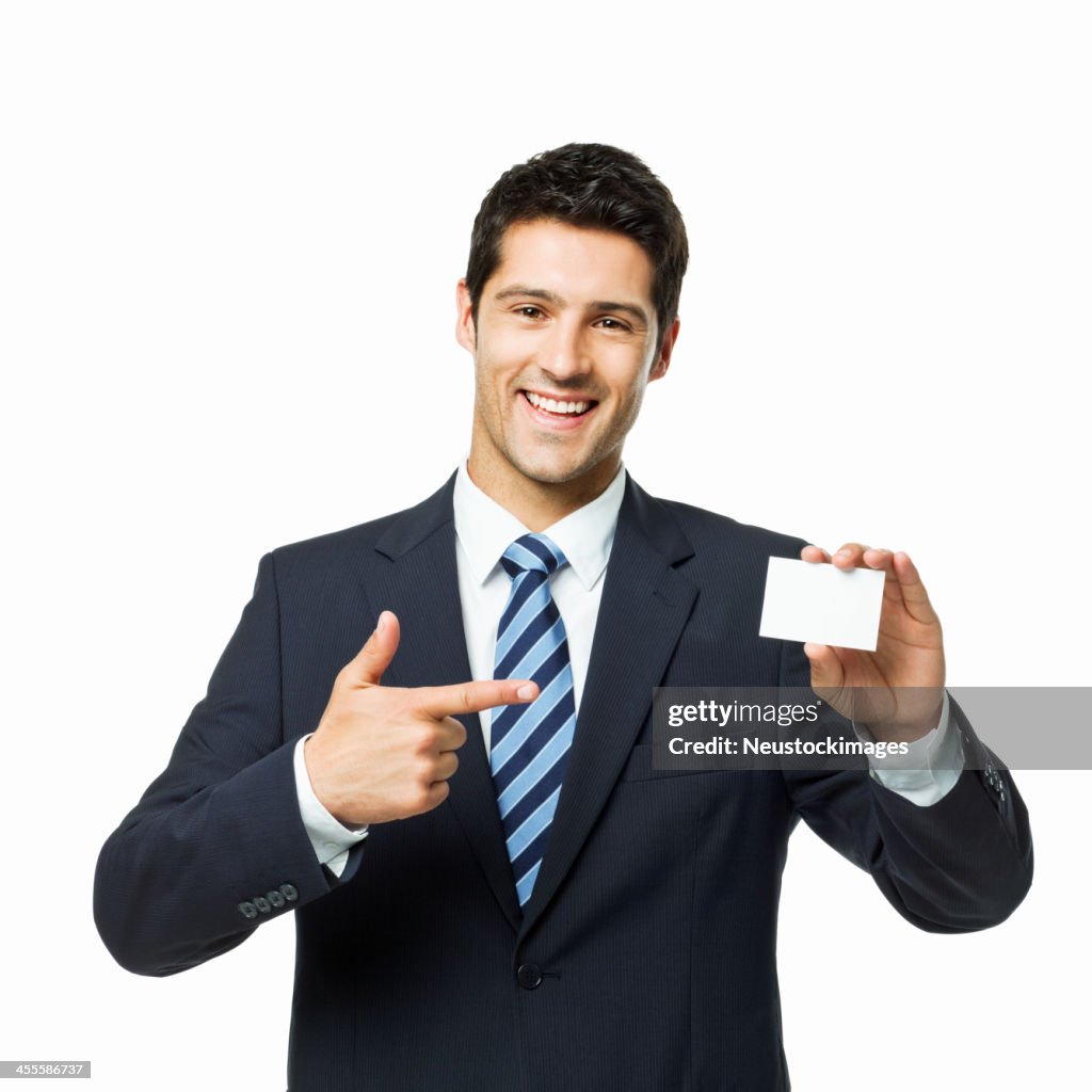 Businessman Showing a Business Card - Isolated