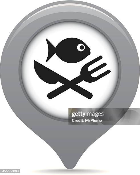 fish restaurant map pointer - cooked fish white background stock illustrations