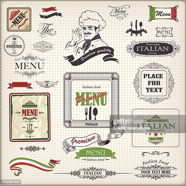 illustrazioni stock, clip art, cartoni animati e icone di tendenza di menu italiano design - italian tag