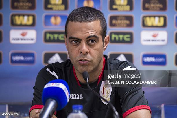 Standard de Liege's head coach Guy Luzon gives a press conference on September 17, 2014 in Liege, ahead of tomorrow's UEFA Europa League in group G...