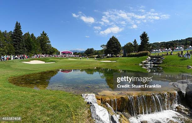 PA general view of the fifth hole during the third round of The Evian Championship at the Evian Resort Golf Club on September 13, 2014 in...