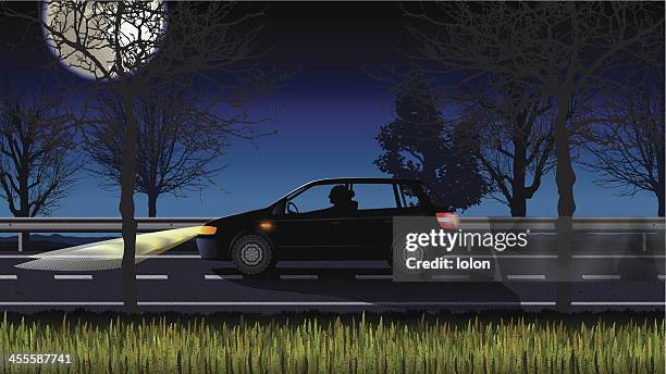 lonely driver at night - country road side stock illustrations