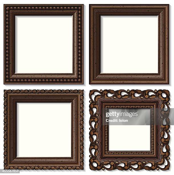 ilustraciones, imágenes clip art, dibujos animados e iconos de stock de cuatro de los marcos de los cuadros de madera aislada sobre blanco - producto artesanal