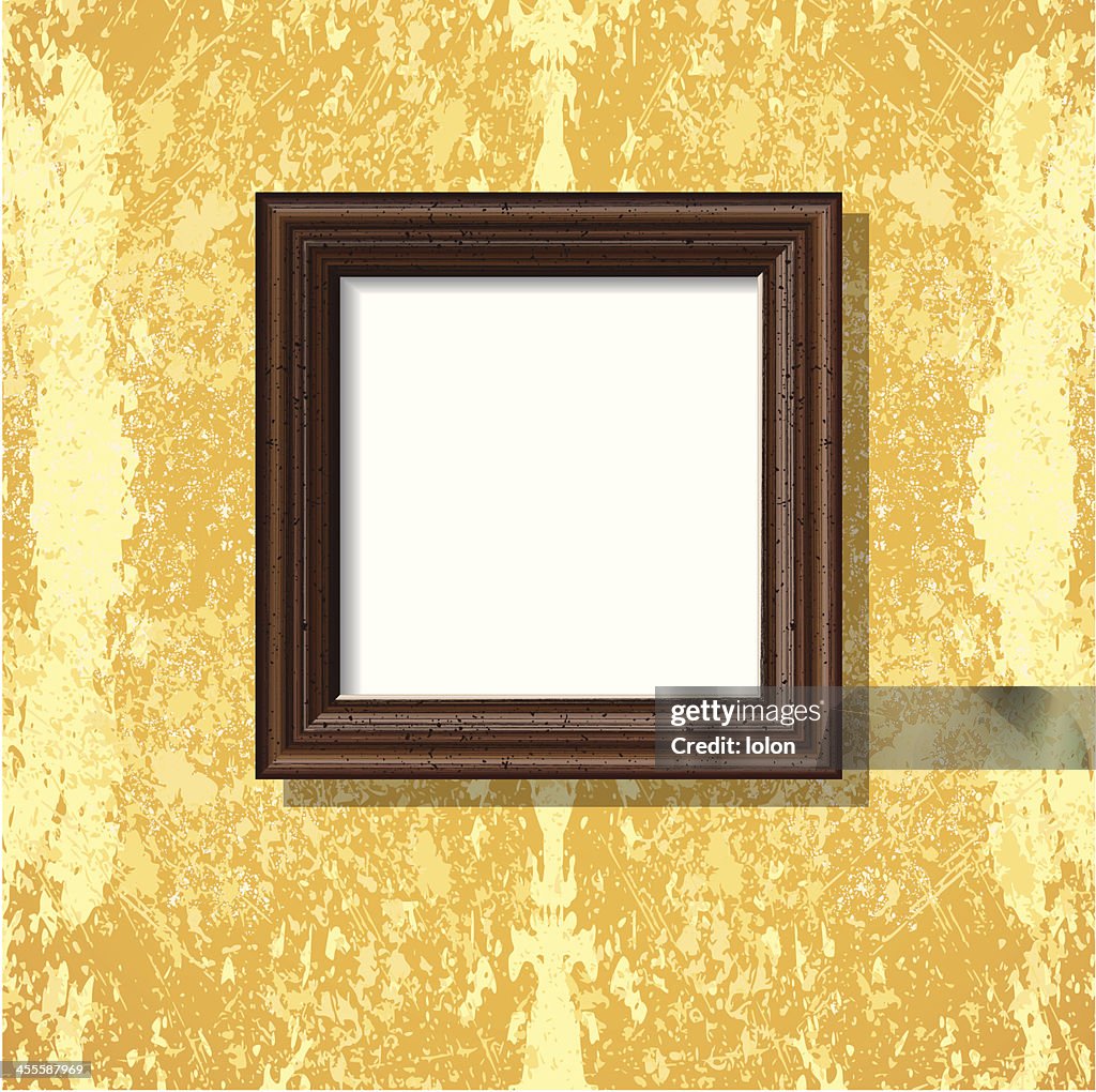 Wooden square frame on bright Tuscany wall