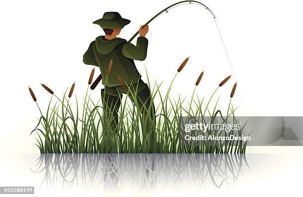 fisherman - fishing reel stock illustrations