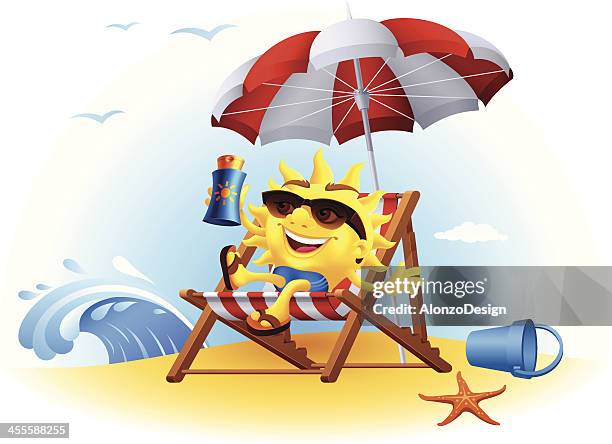 stockillustraties, clipart, cartoons en iconen met sun relaxing on the beach - zonnebrandcrème