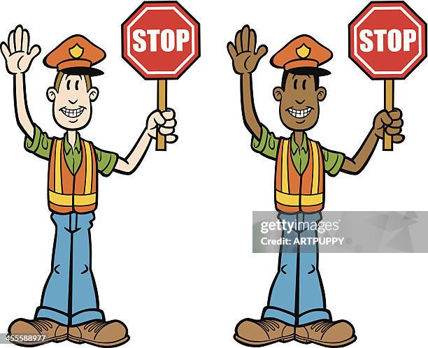 stockillustraties, clipart, cartoons en iconen met cartoon crossing guard - verkeersbrigadier