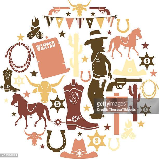 cowboy icon set - boot spur stock illustrations