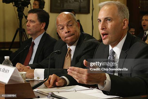 Federal Bureau of Investigation Director James Comey, Homeland Security Secretary Jeh Johnson and National Counterterrorism Center Director Matthew...