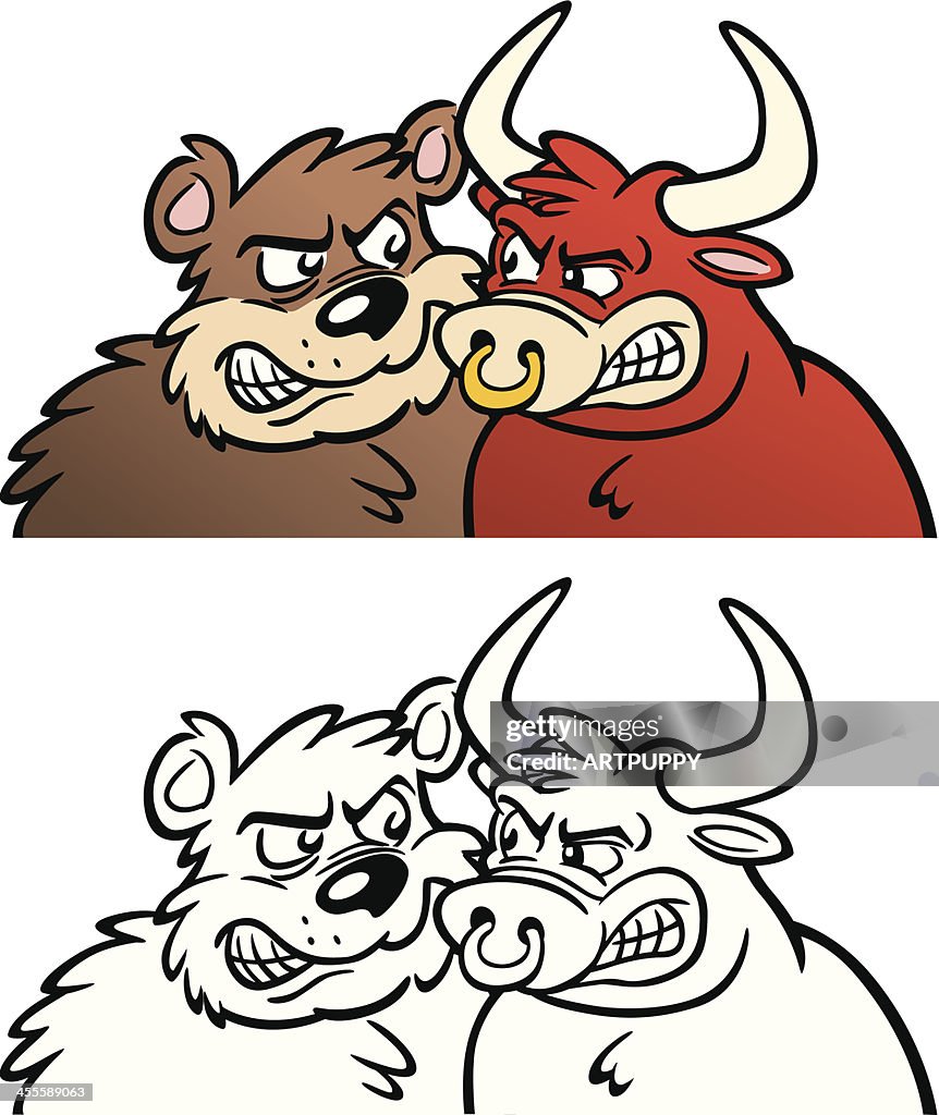 Bear and Bull Facing Each Other