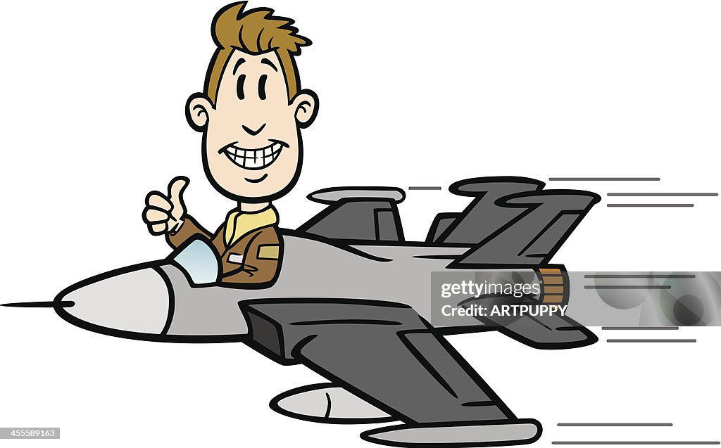 Cartoon Guy Flying Fighter Jet High-Res Vector Graphic - Getty Images