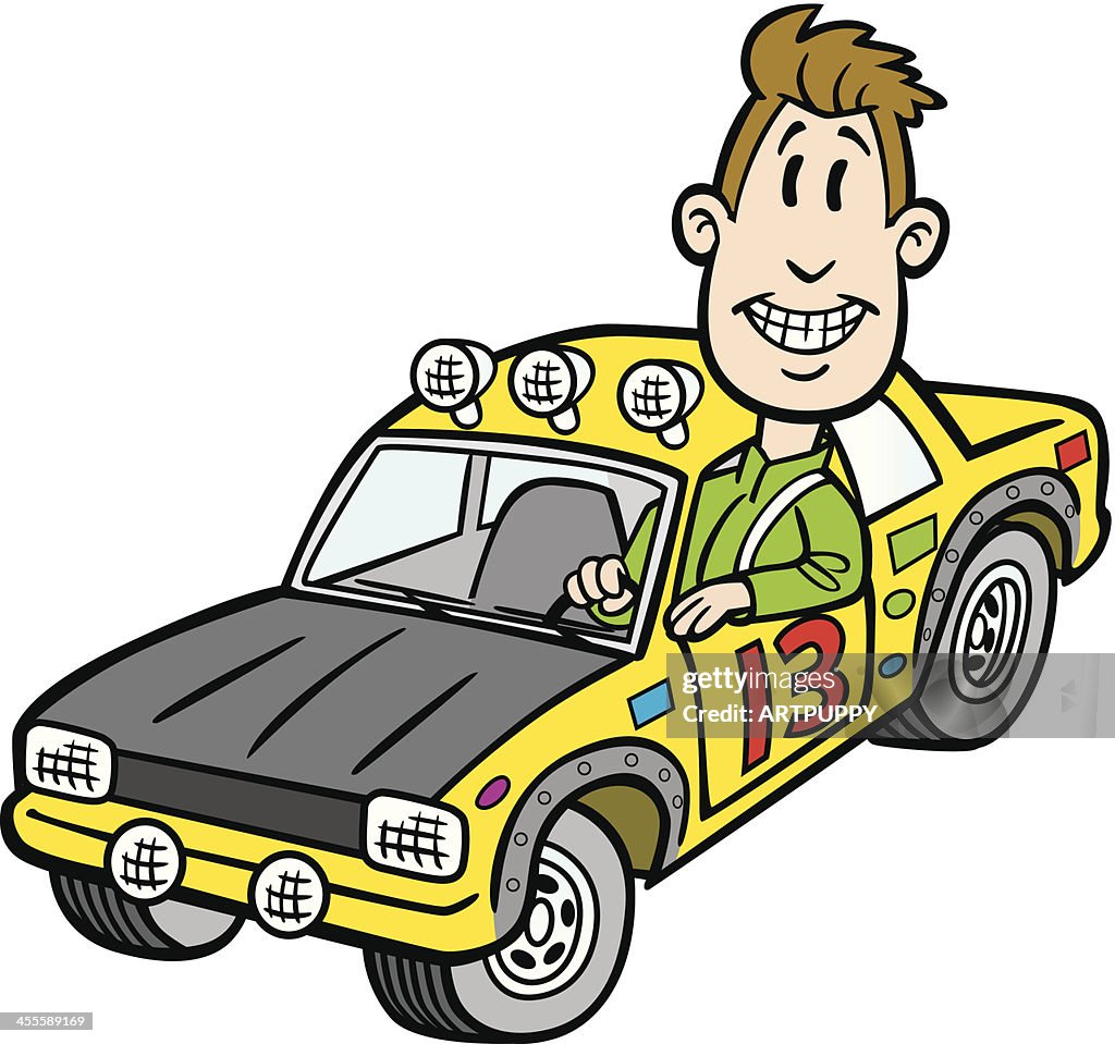 Car Rider Cartoon Style Cartoon Rally Car Driver High-Res Vector Graphic - Getty Images