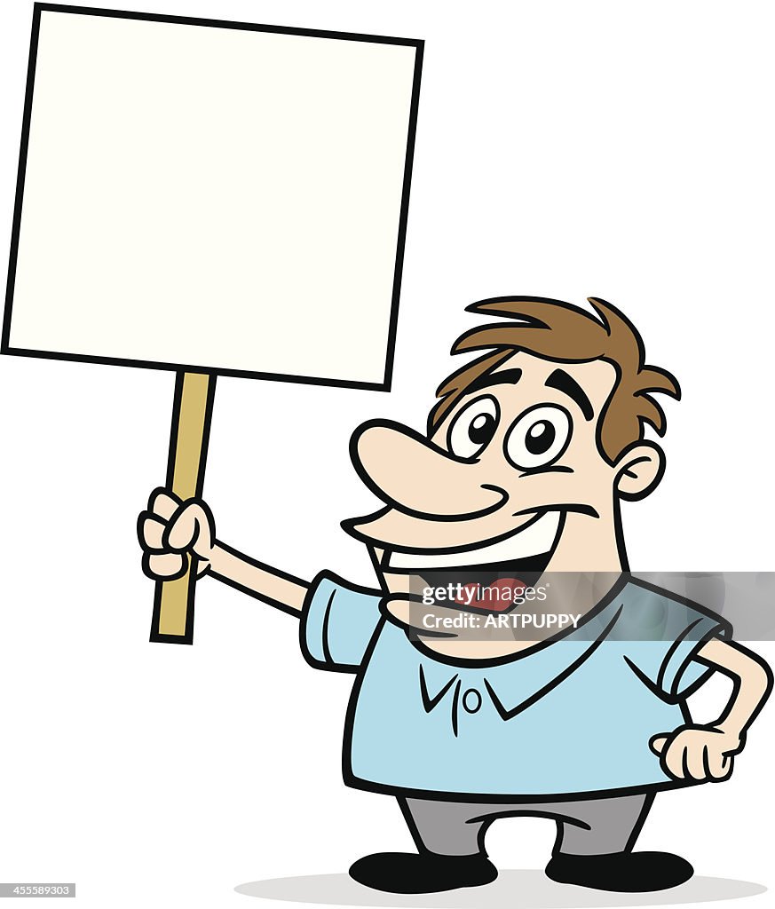 Cartoon Guy With Sign