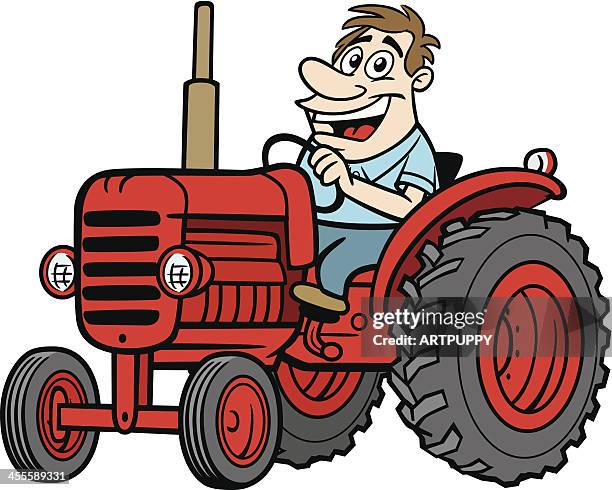 cartoon guy on tractor - old tractor stock illustrations